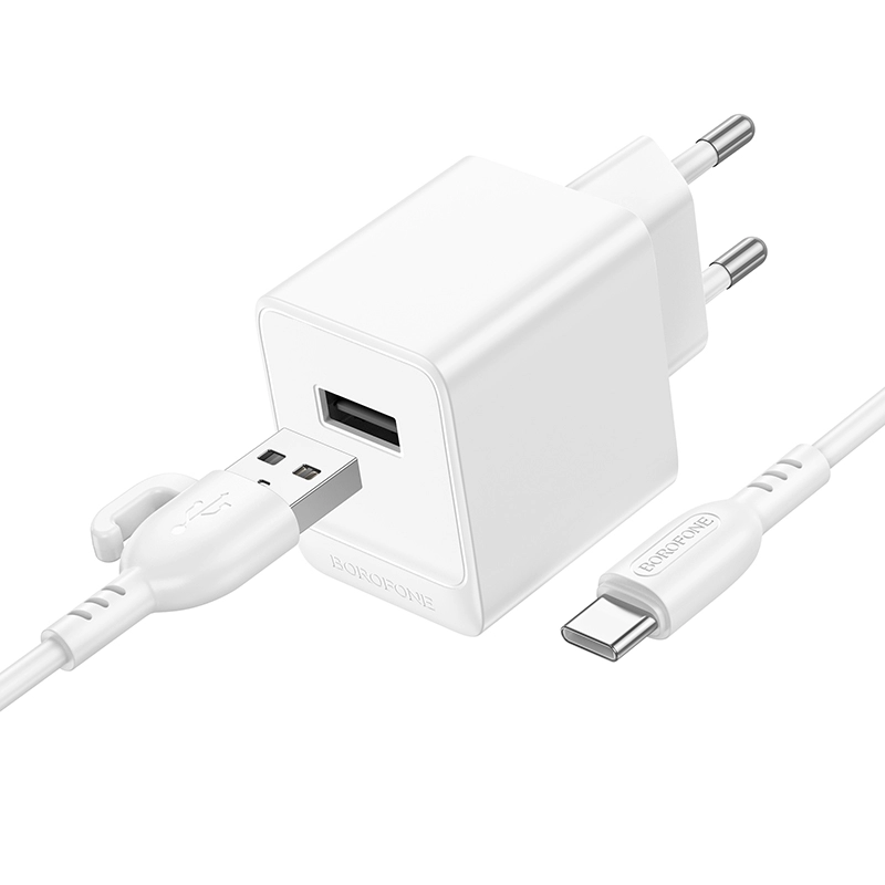 Зарядное USB, 2.1A+ кабель Type-C 1м, BOROFONE BAS11A, белый
